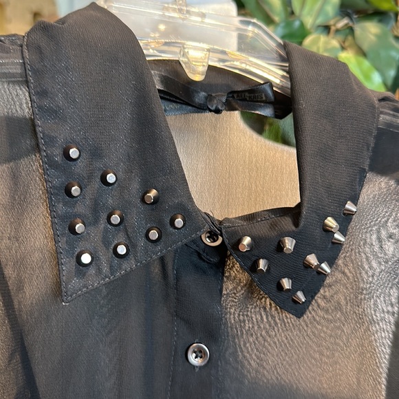 GUC All Kris Black Sheer High Low Mini Studded Sleeveless Dress, M - Picture 4 of 14